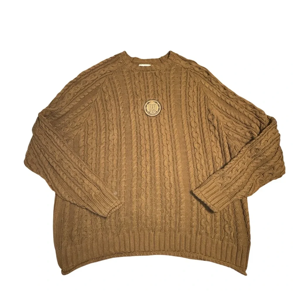 Honor The‎ Gift Mens Cable Knit Crest Sweater Brown XXL Pullover Streetwear